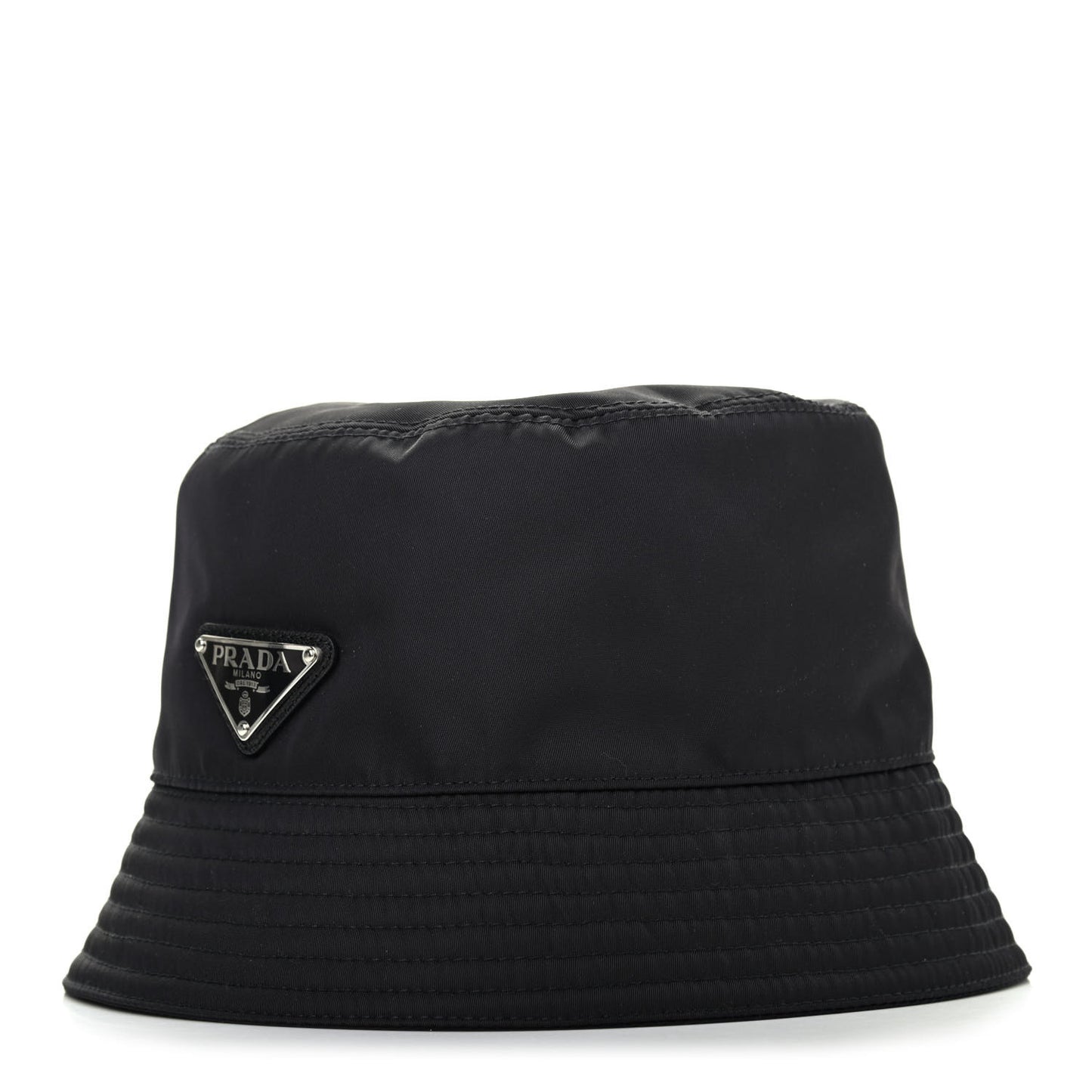 Tessuto Nylon Metal Triangle Logo Mens Bucket Hatt M Black