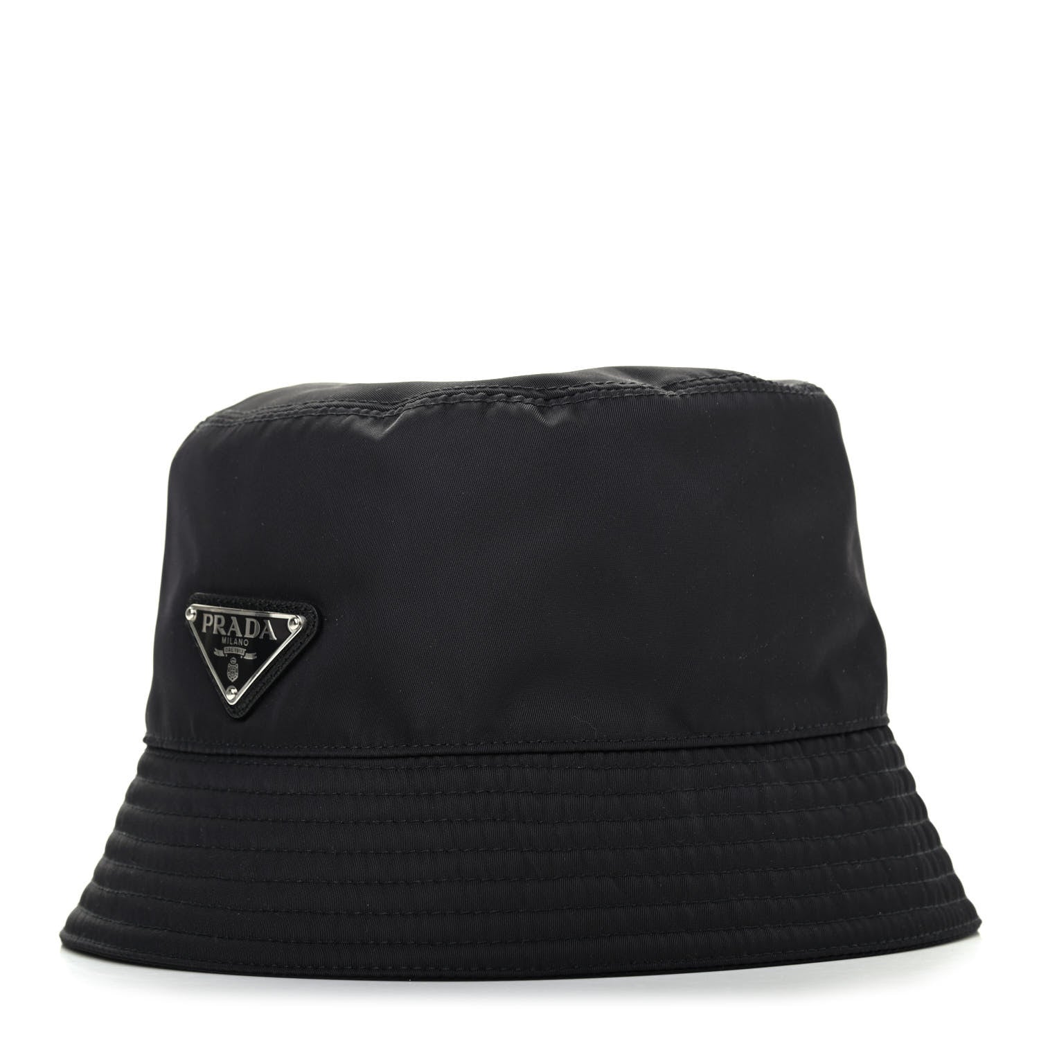 Prada Tessuto Nylon Metal Triangle Logo Mens Bucket Hatt M Black 1 of 4