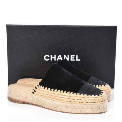 Chanel Suede Grosgrain CC Espadrille Mules 38 Black 8 of 8