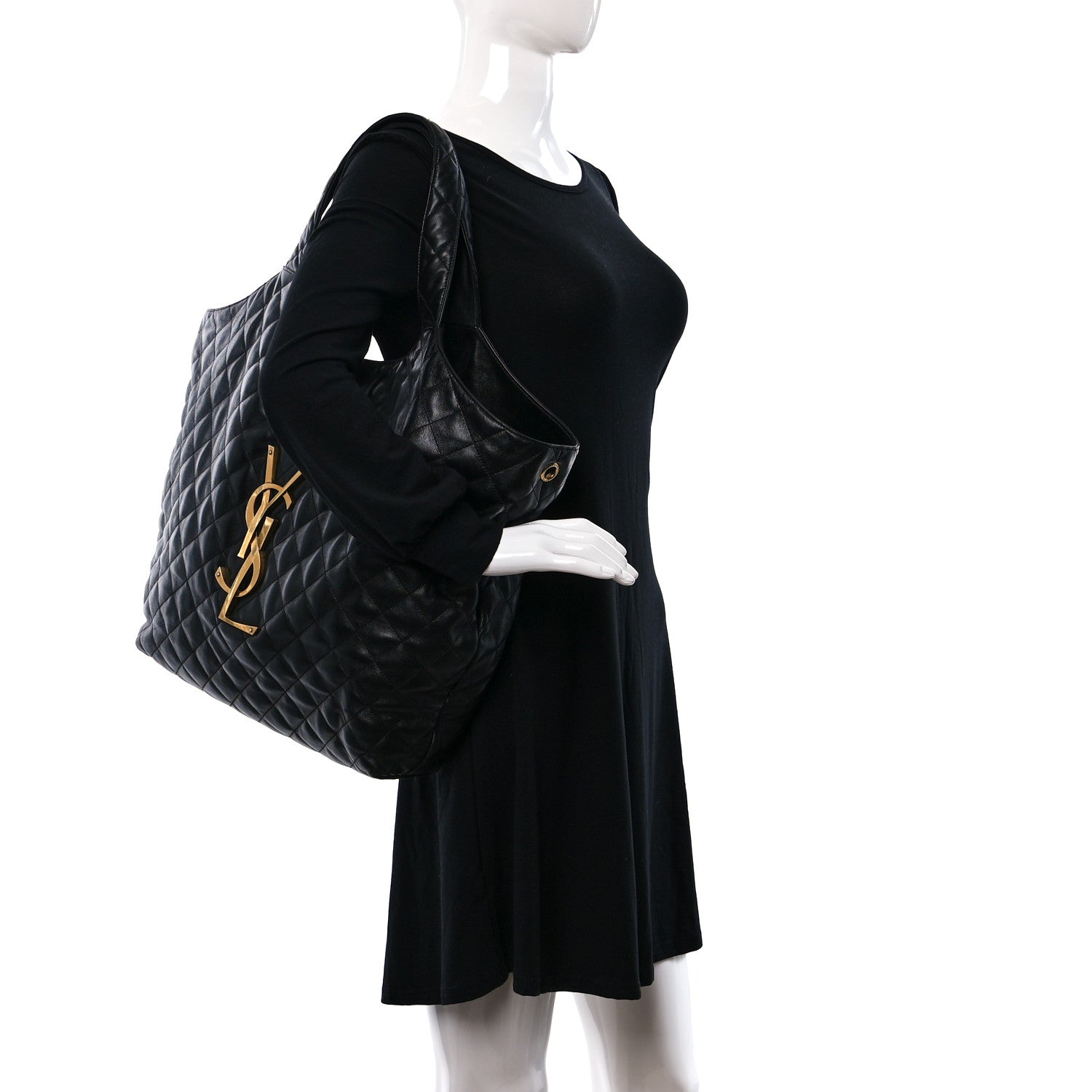 Saint Laurent Lambskin Quilted Maxi Icare Shopping Tote Black 2 of 15