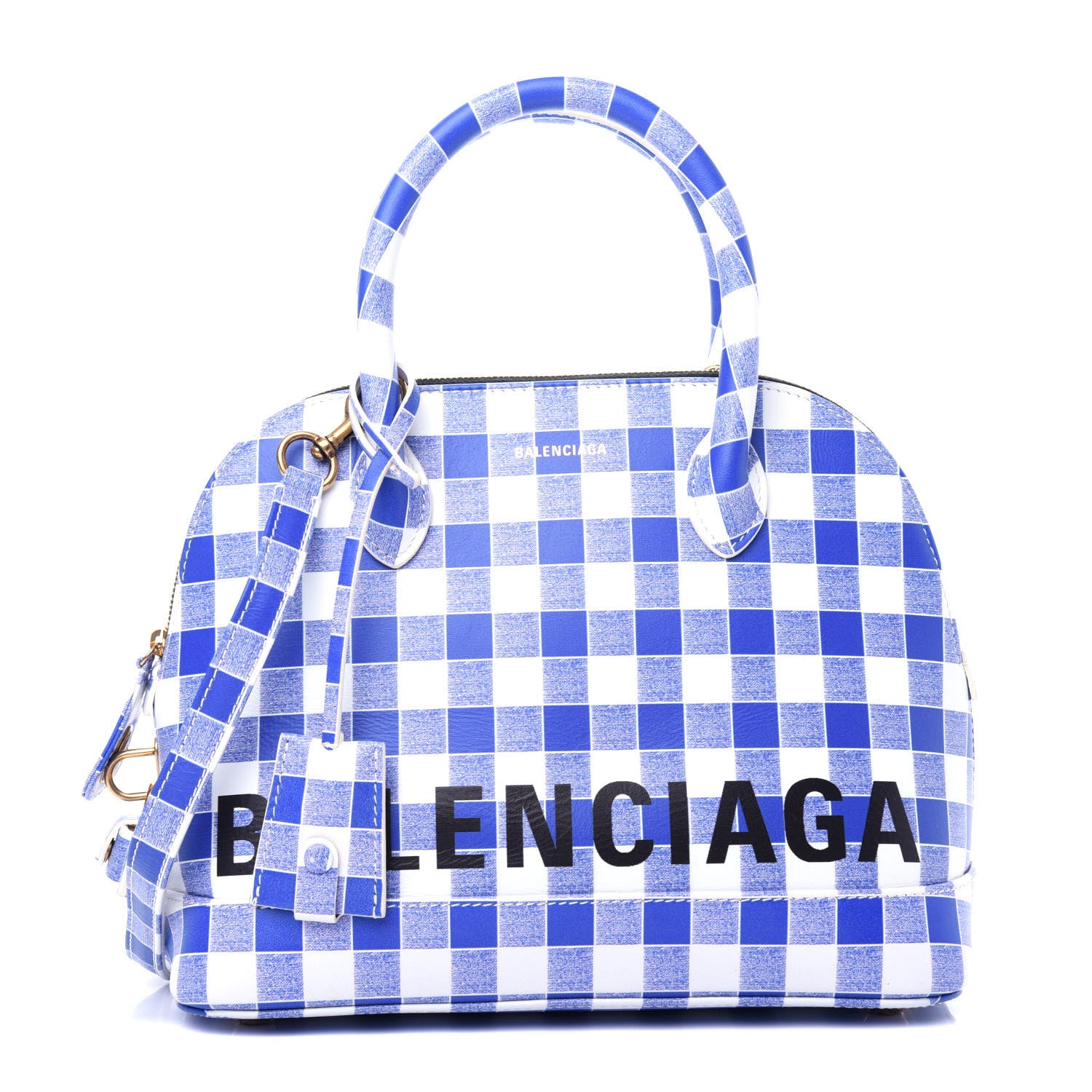Balenciaga Calfskin Checked S Ville Top Handle Bag Bleu 1 of 10