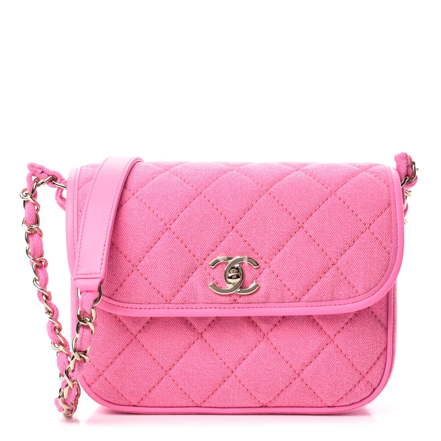 Denim Quilted Small Messenger Flap Neon Pink