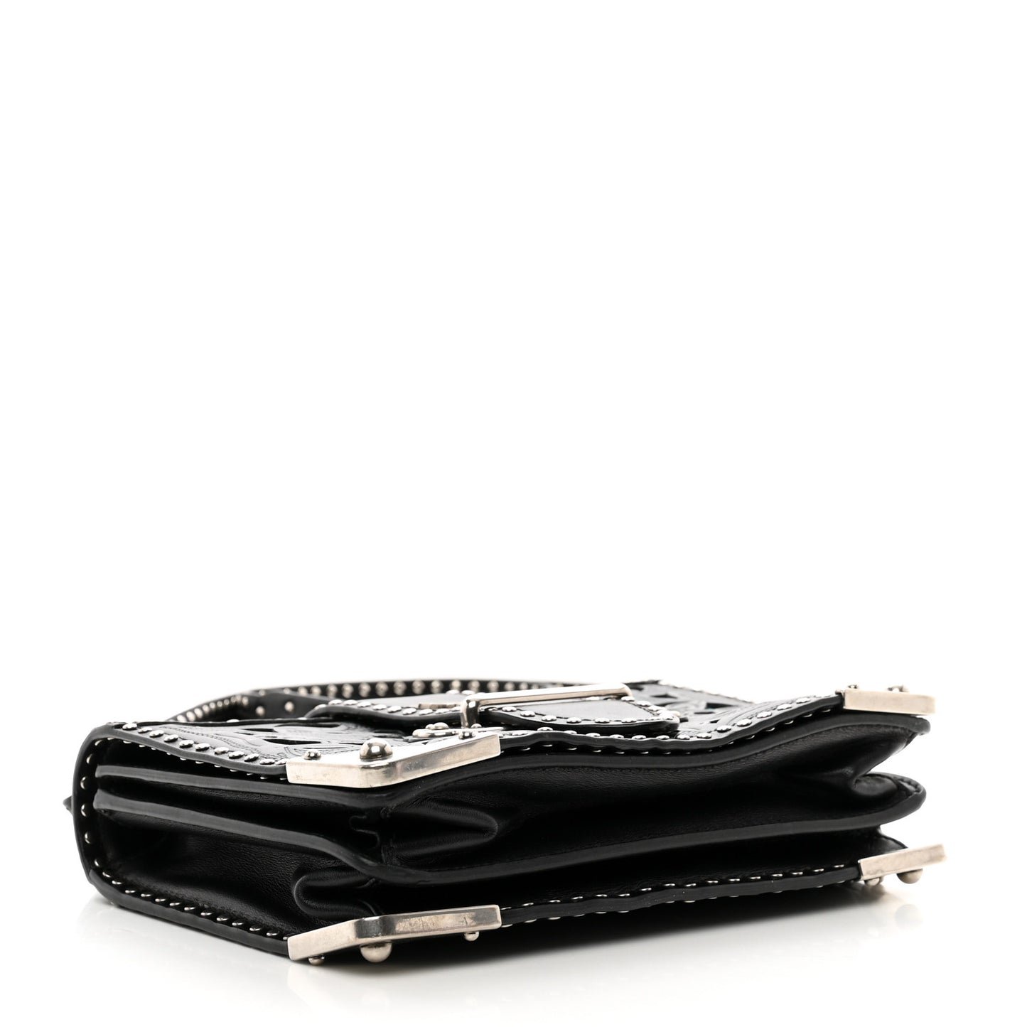 City Calf Saffiano Studded Laser Cut Cahier Bag Black