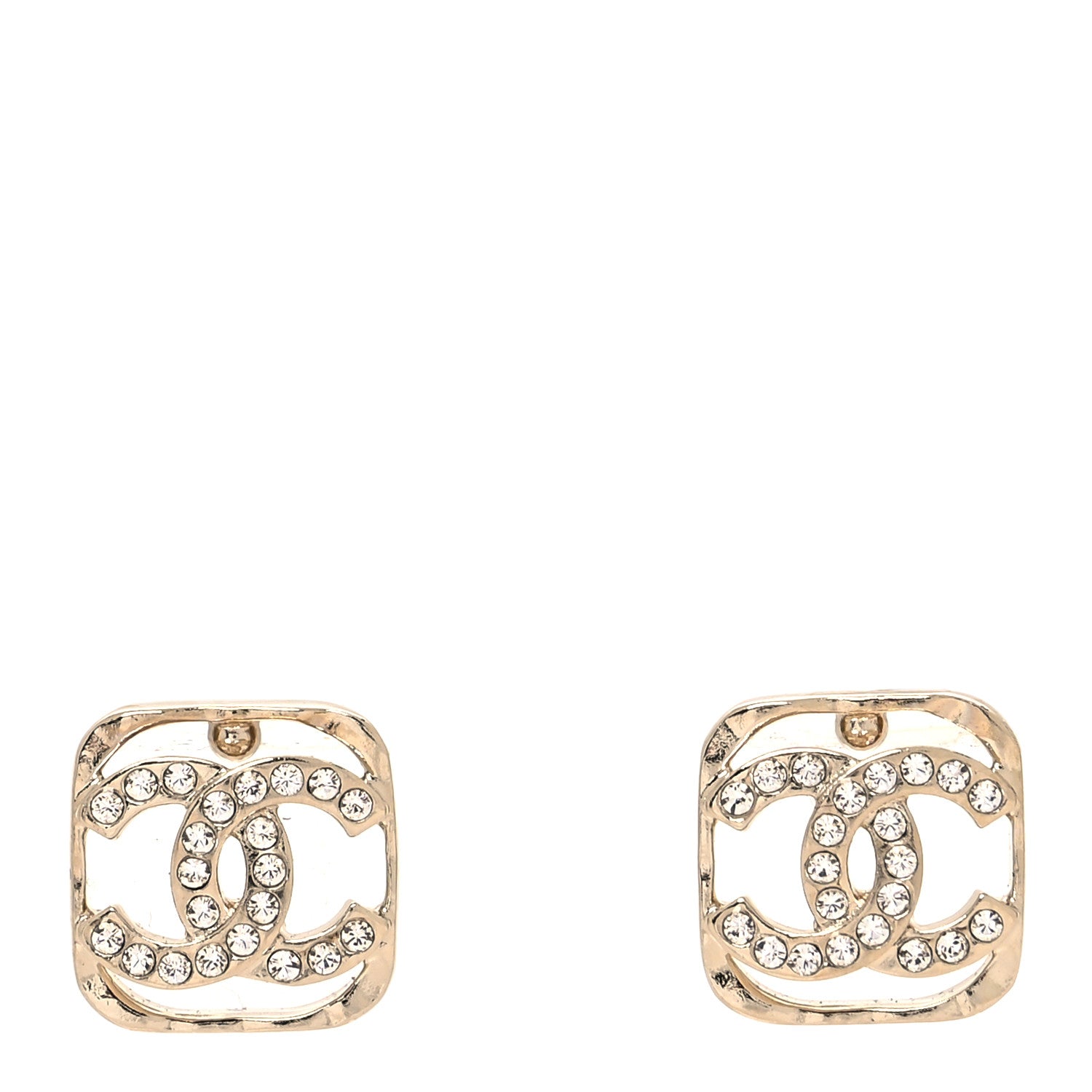 Chanel Crystal Square CC Earrings Gold 1 of 4