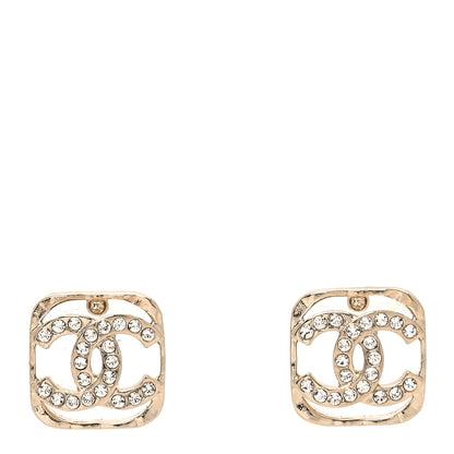 Chanel Crystal Square CC Earrings Gold 1 of 4