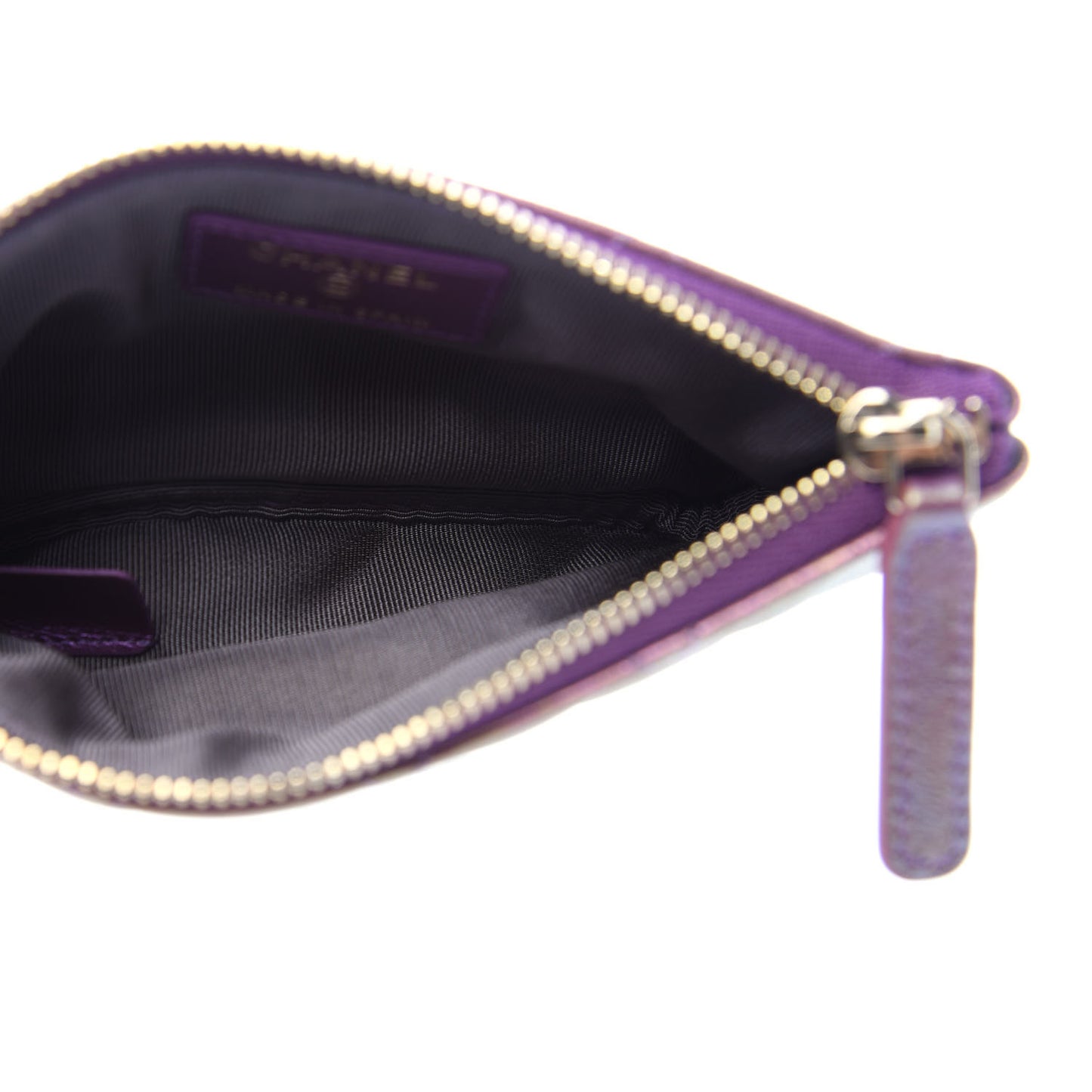 Iridescent Lambskin Quilted Small Cosmetic Case Purple