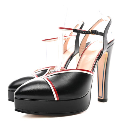 Gucci Malaga Kid Soft Patent Platform Pumps 39.5 Black Hibiscus Red Great White 3 of 13