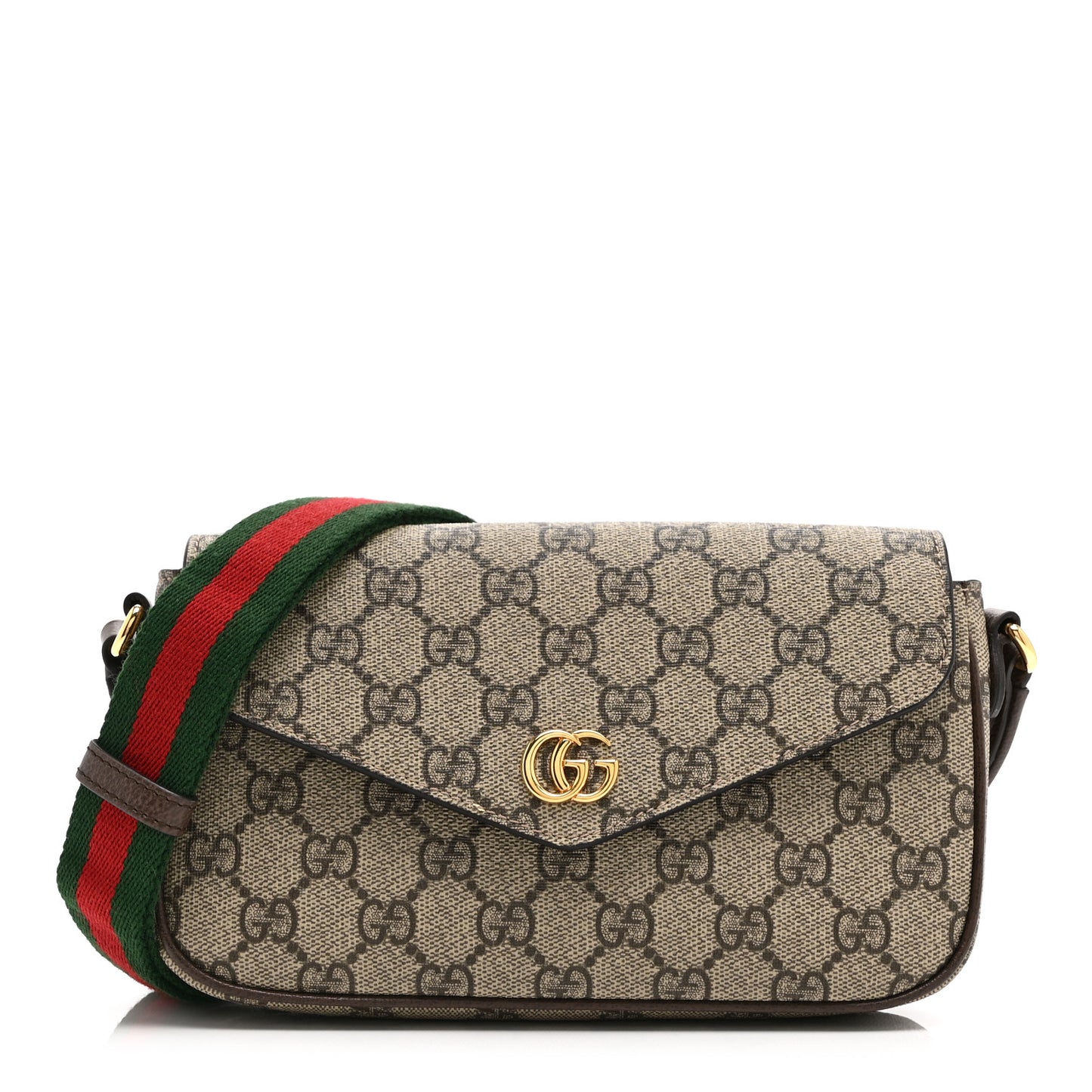 GG Supreme Monogram Textured Dollar Calfskin Web Mini Ophidia Envelope Shoulder Bag Beige Ebony
