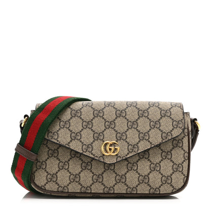 Gucci GG Supreme Monogram Textured Dollar Calfskin Web Mini Ophidia Envelope Shoulder Bag Beige Ebony 1 of 10