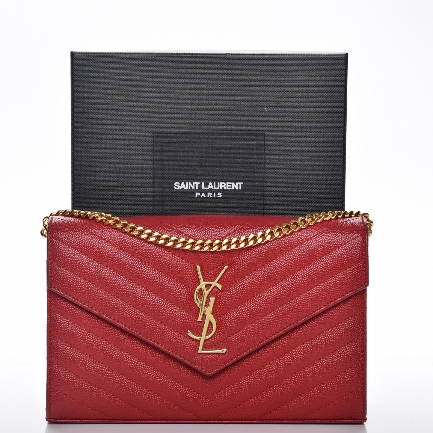 Grain De Poudre Matelasse Chevron Monogram Chain Wallet New Red