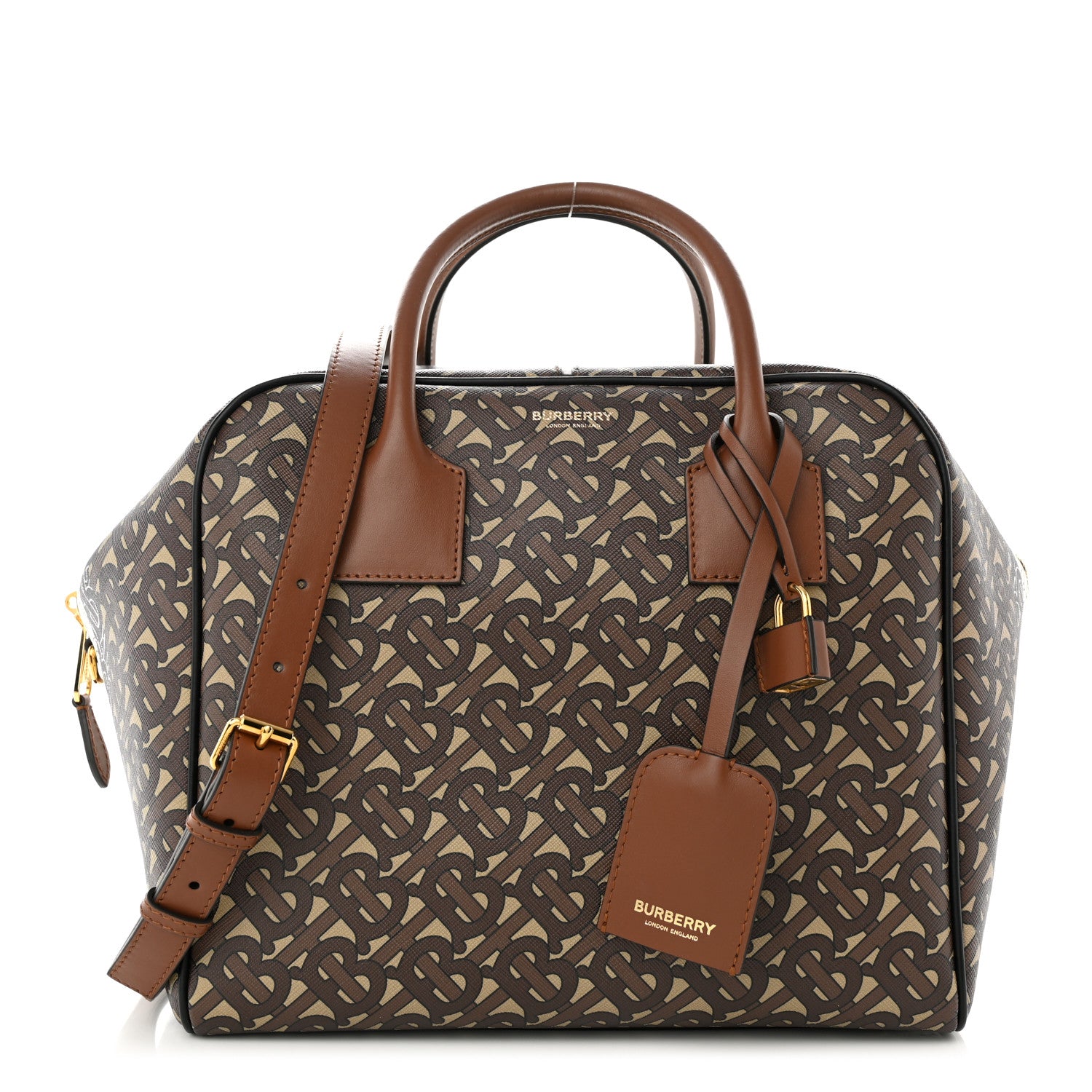 Burberry E-canvas Monogram Stripe Medium Cube Bowling Bag Bridle Brown 1 of 11
