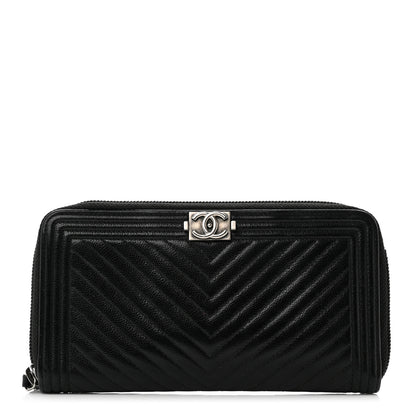 Chanel Caviar Chevron Quilted Zip Around Boy Wallet Black 1 of 11