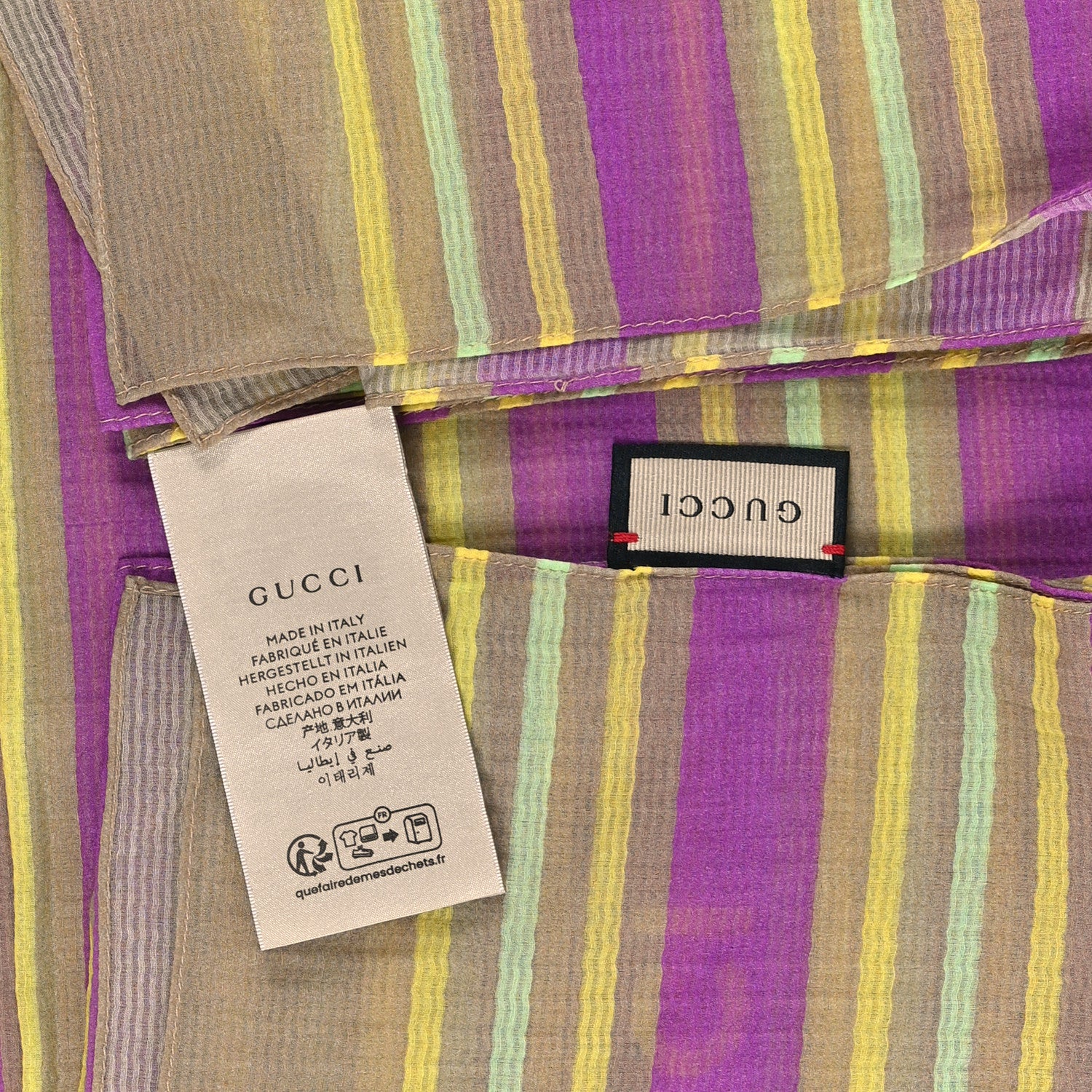 Gucci Silk Cotton Seersucker Logo Stripes Scarf Rosy 3 of 3