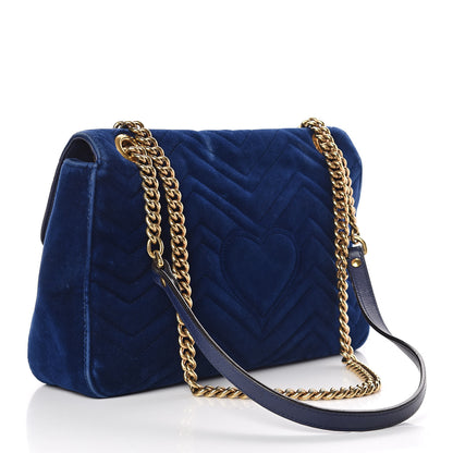 Gucci Velvet Matelasse Medium GG Marmont Shoulder Bag Cobalt Blue 3 of 14