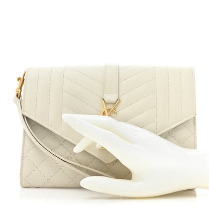 Saint Laurent Grain De Poudre Textured Mixed Matelasse Triquilt Monogram Clutch Blanc Vintage 2 of 17