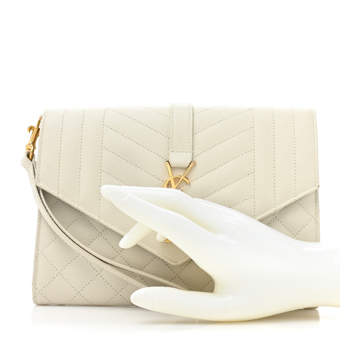 Grain De Poudre Textured Mixed Matelasse Triquilt Monogram Clutch Blanc Vintage