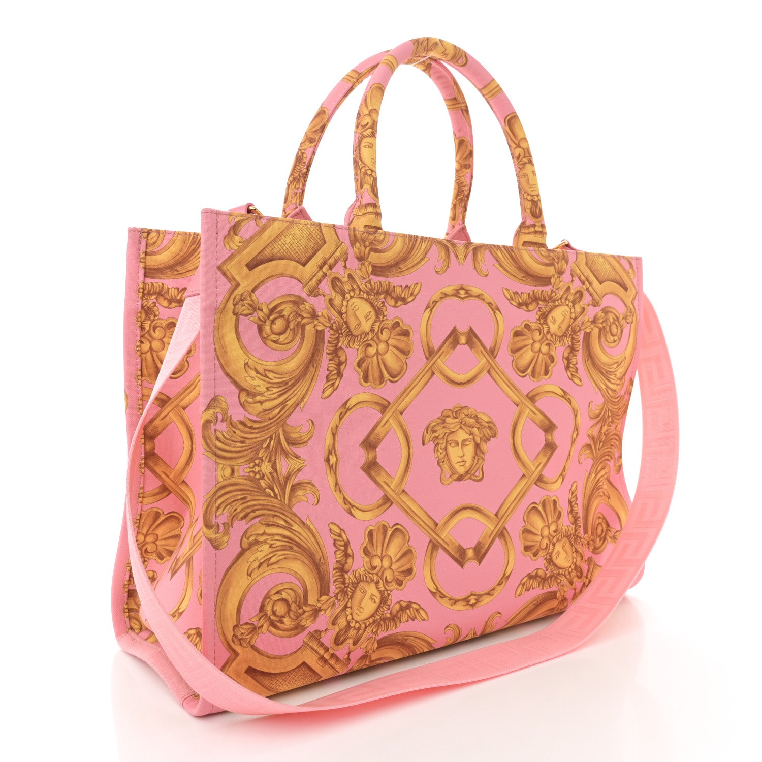 Versace Canvas Baroque Print Medusa Large Tote Pink 3 of 11