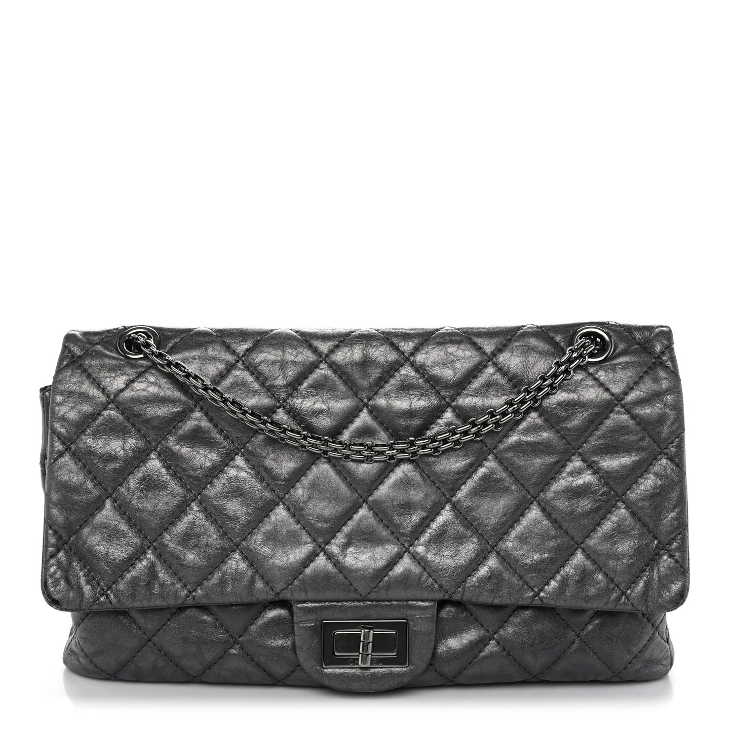 Metallic Aged Calfskin Quilted 2.55 Reissue 227 Flap Dark Silver