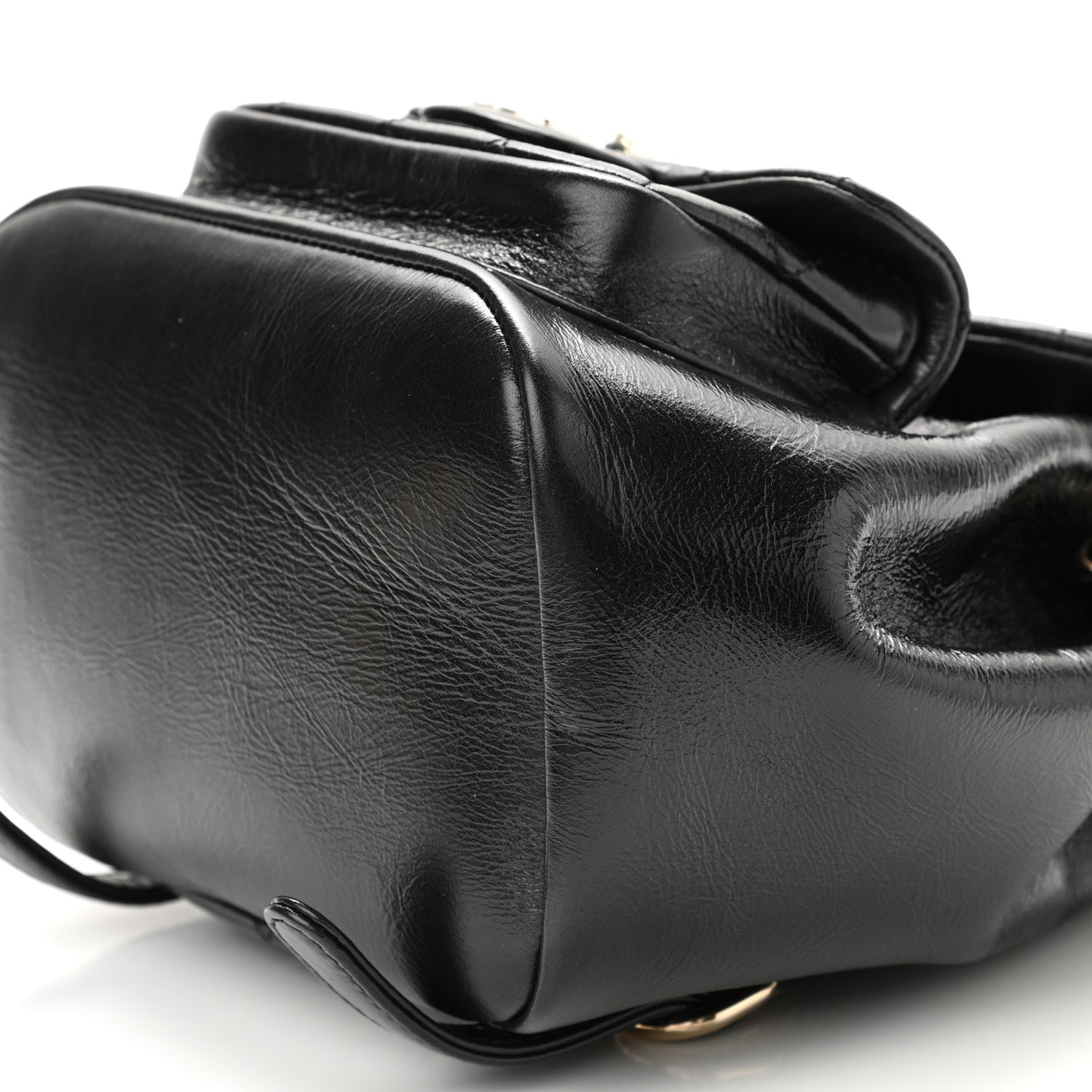 Glazed Aged Calfskin Quilted Small Duma Drawstring Backpack Black