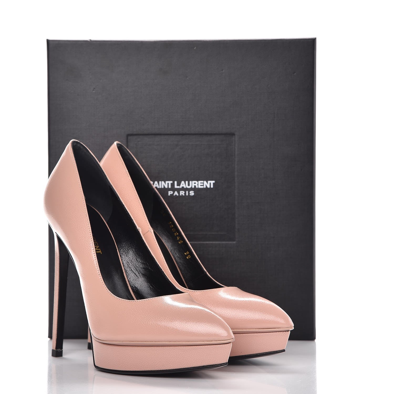 Saint Laurent Pebbled Patent Calfskin Janis 105 Platform Pumps 38 Pale Pink 9 of 9
