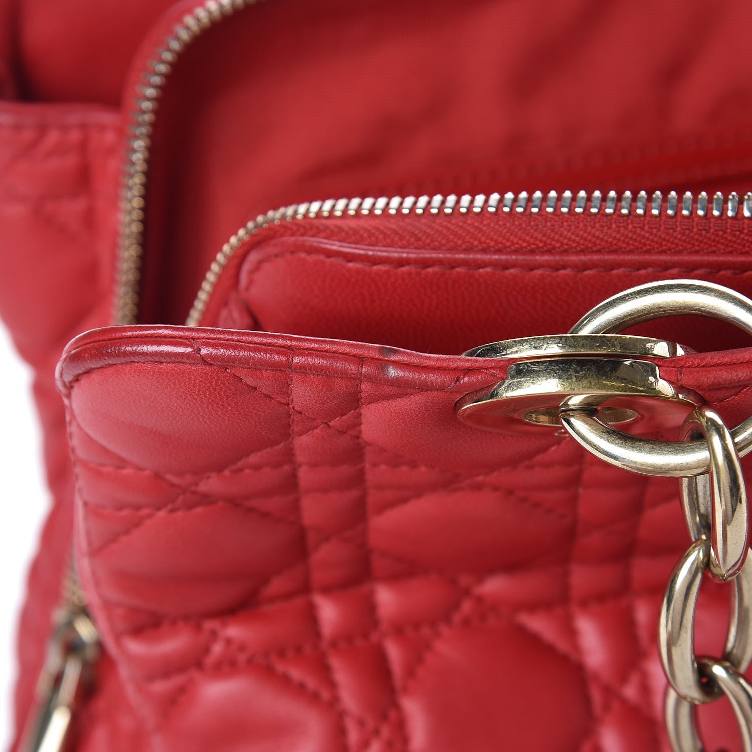 Christian Dior Lambskin Cannage Small Dior Soft Zipped Shopping Tote Red 11 of 20