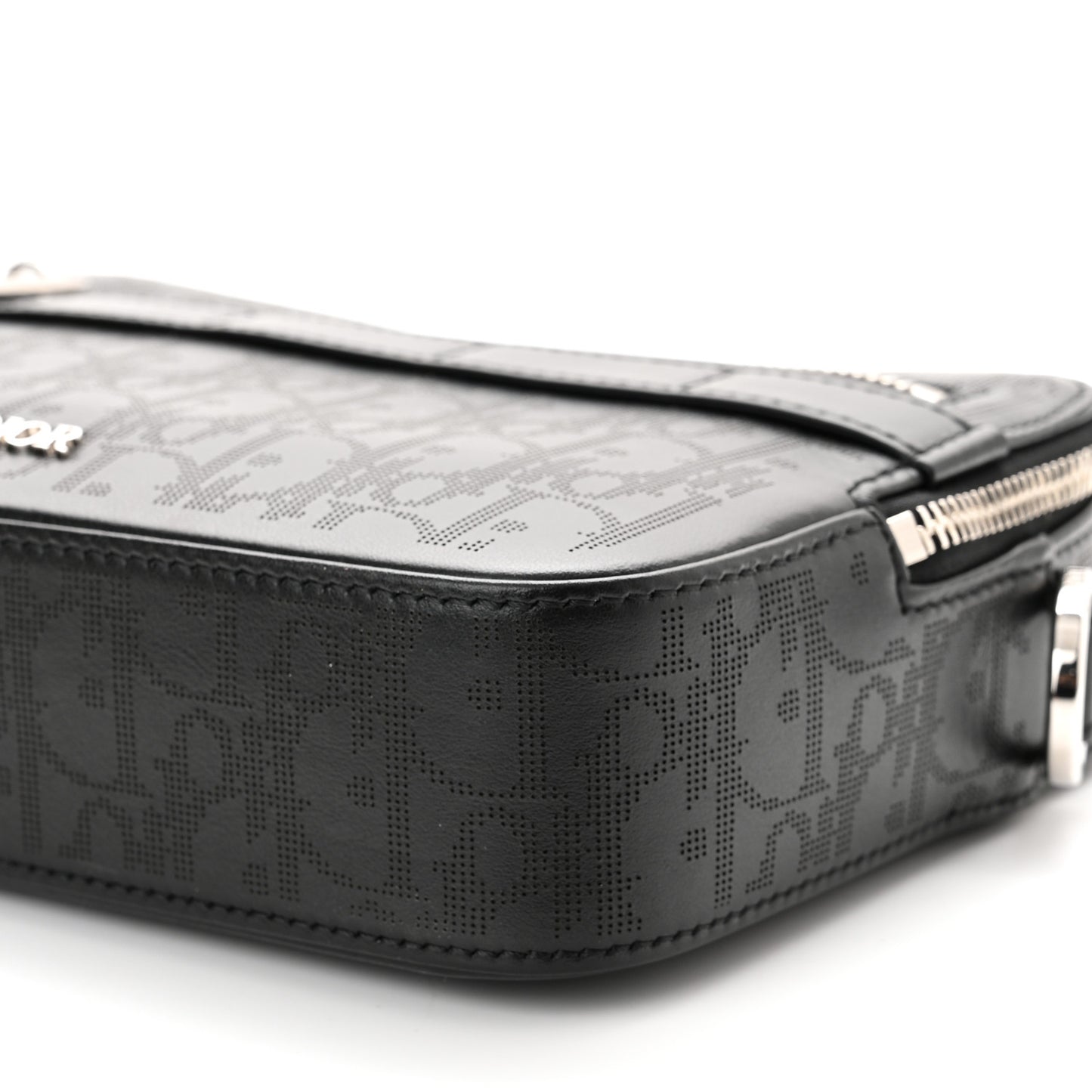 Calfskin Perforated Oblique Galaxy Safari Messenger Bag Black