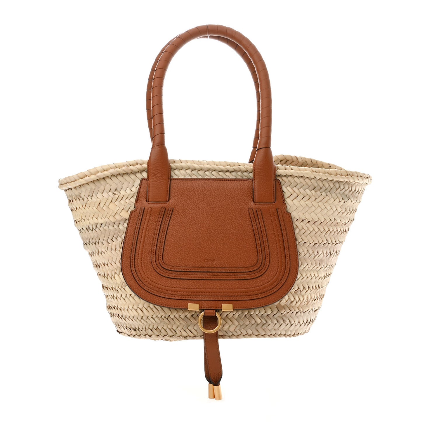 Raffia Small Grain Calfskin Medium Marcie Basket Tan