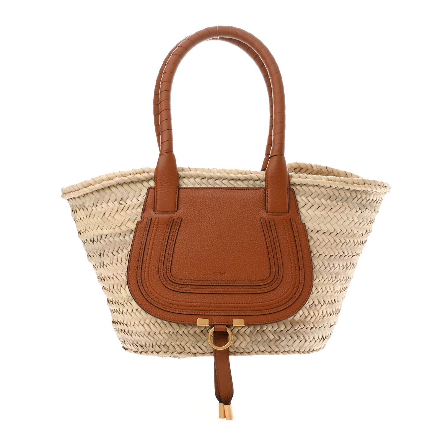 Chloe Raffia Small Grain Calfskin Medium Marcie Basket Tan 1 of 11