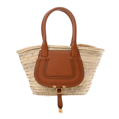 Chloe Raffia Small Grain Calfskin Medium Marcie Basket Tan 1 of 11