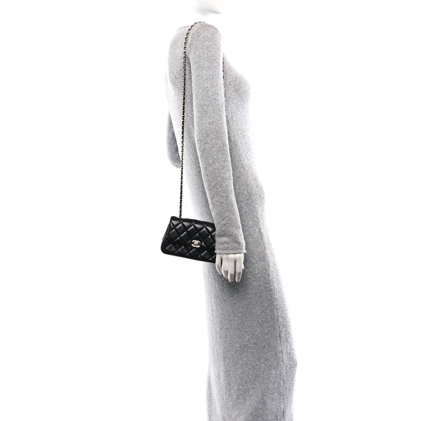 Lambskin Quilted Rectangular Clutch With Chain Black