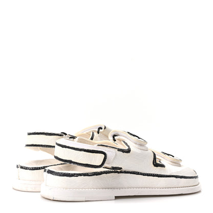 Chanel Calfskin Printed Velcro Dad Sandals 37 White Black 5 of 9