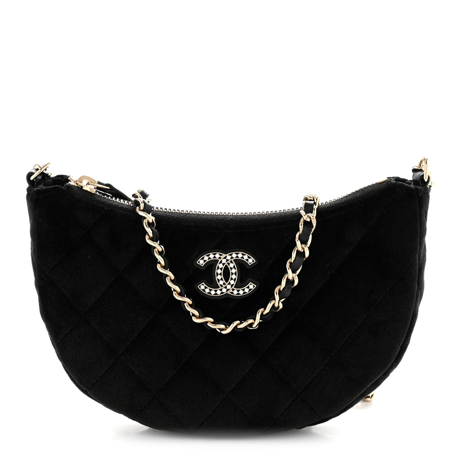 Chanel Velvet Crystal Quilted Chain Hobo Black 1 of 12