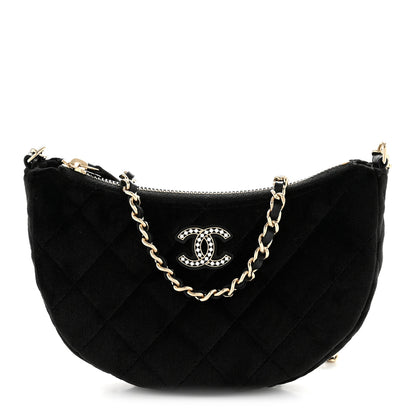 Chanel Velvet Crystal Quilted Chain Hobo Black 1 of 12