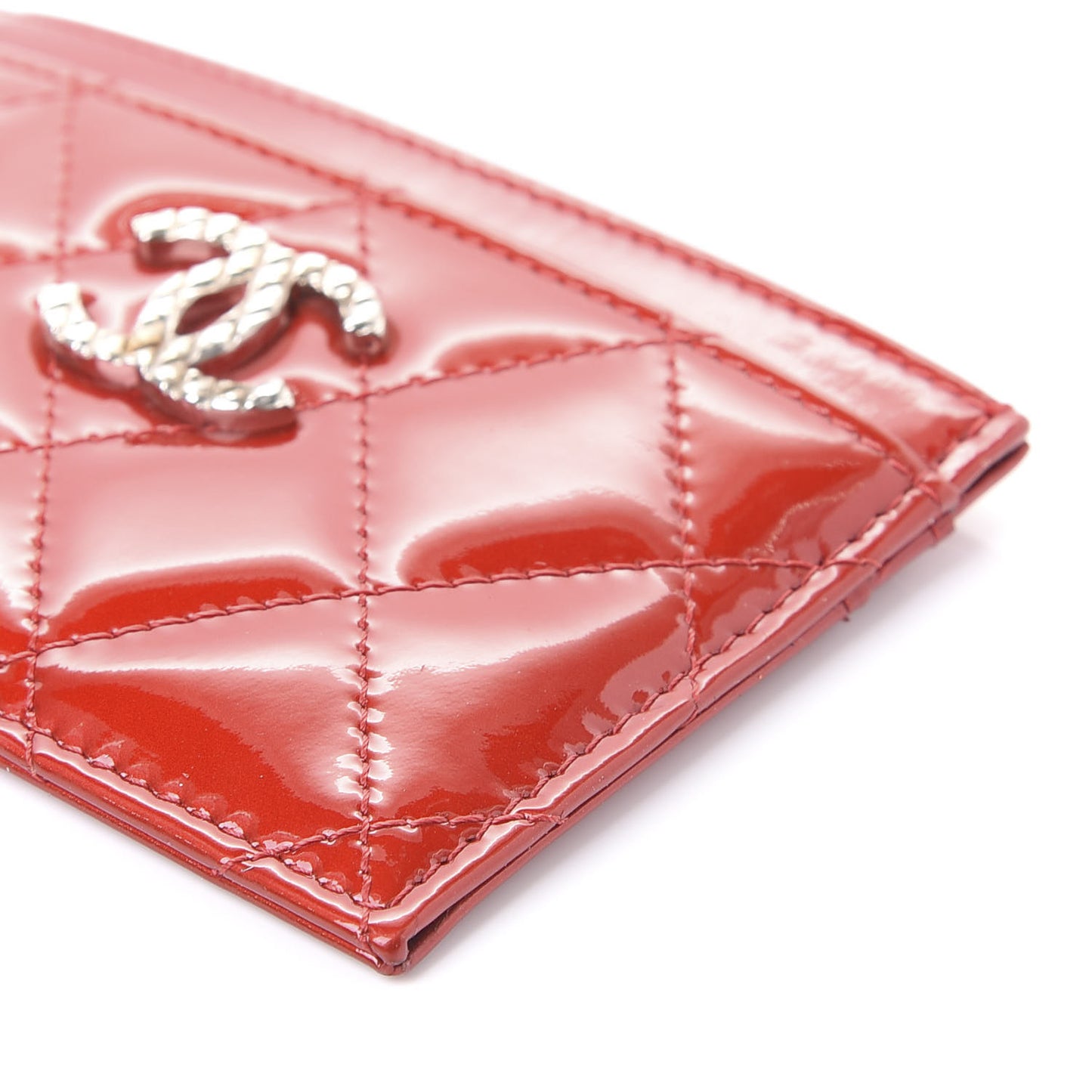 Patent Quilted Brilliant Card Holder Red