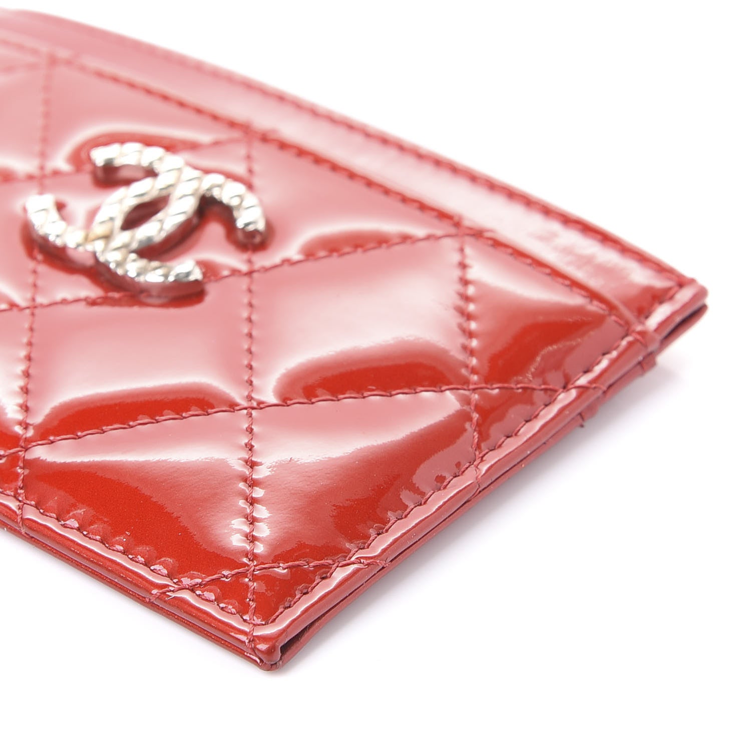 Chanel Patent Quilted Brilliant Card Holder Red 5 of 9