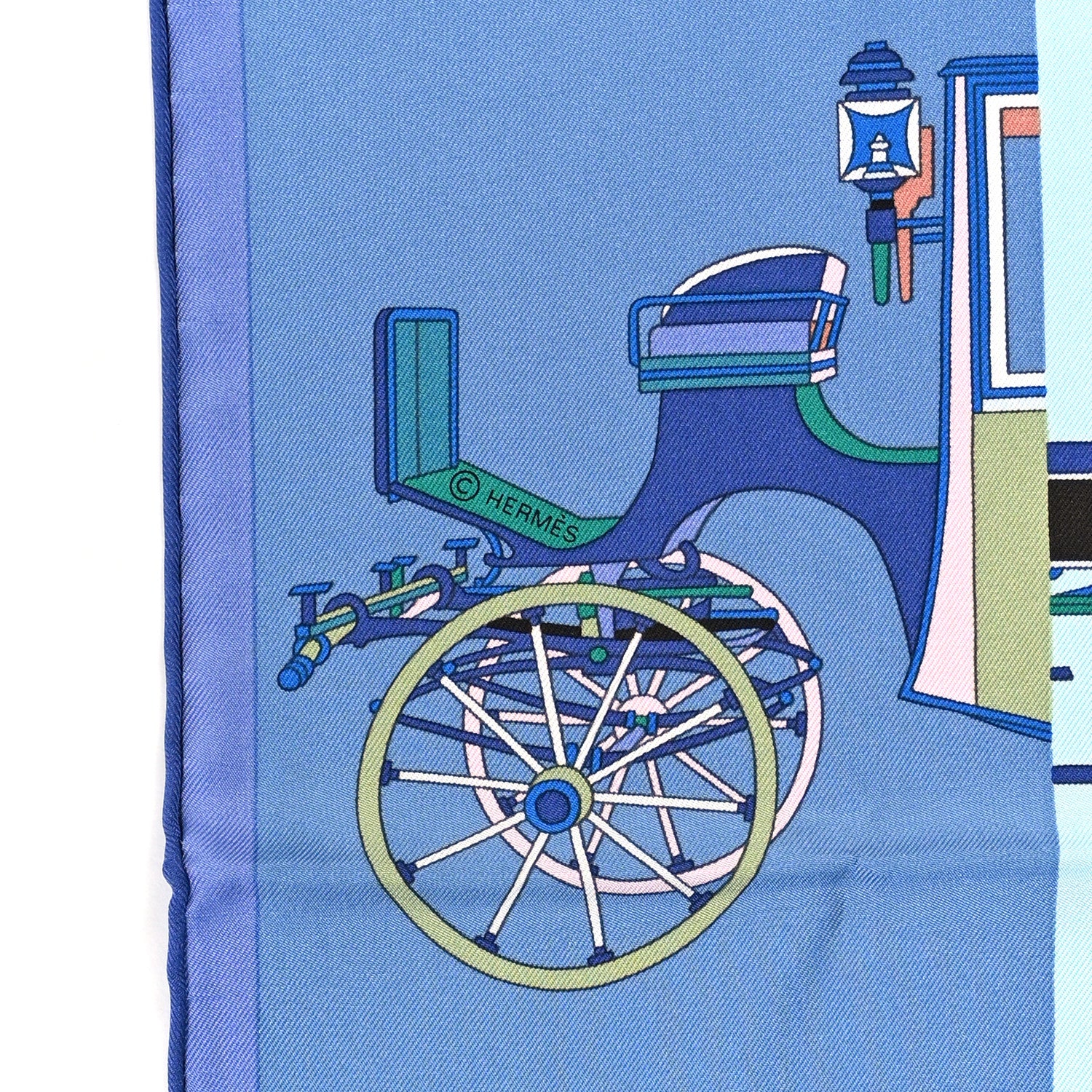 Hermes Silk Voitures Exquises Scarf 90 Bleu Jean Aqua White 4 of 4