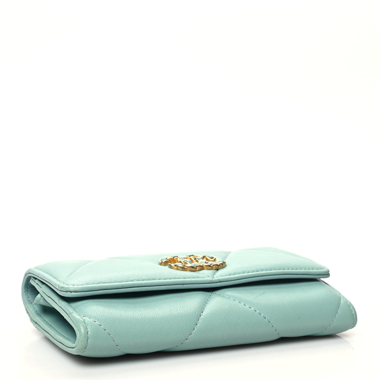 Lambskin Quilted Chanel 19 Flap Wallet Light Blue