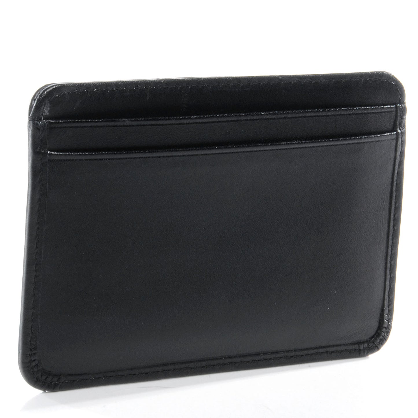 Calfskin Quilted Cambon Card Holder Black White
