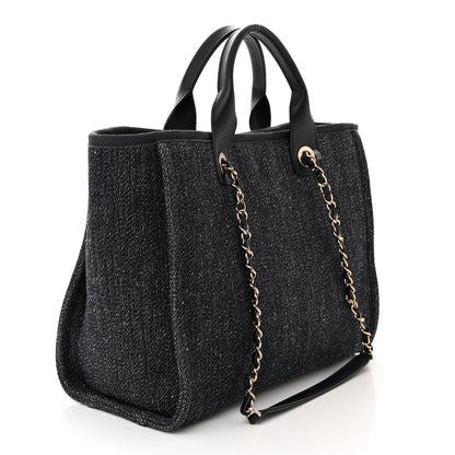 Chanel Denim Small Deauville Tote Dark Blue White 3 of 10