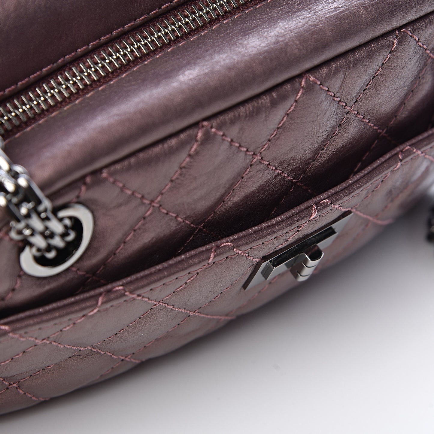 Metallic Aged Calfskin Quilted Small Reissue Camera Case Rose Fonce