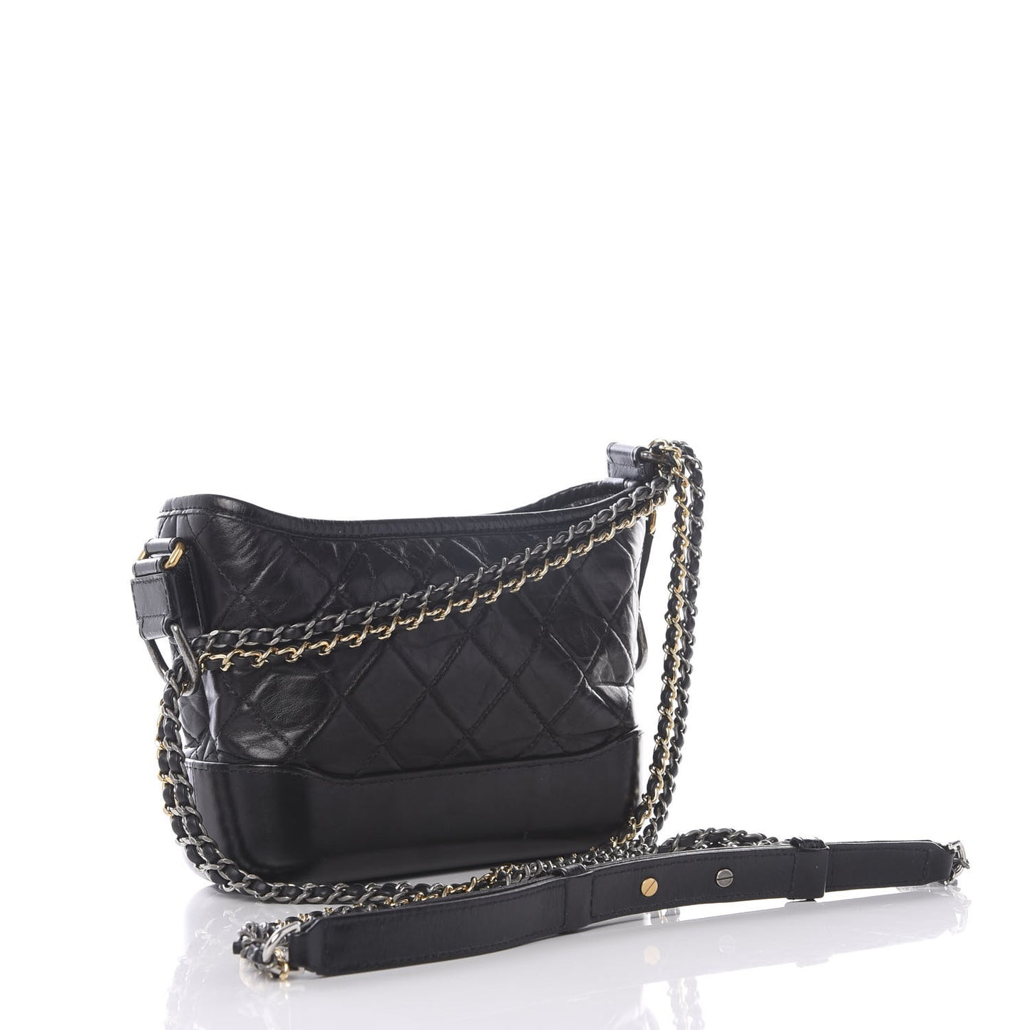 Aged Calfskin Quilted Charms Small Gabrielle Hobo Black