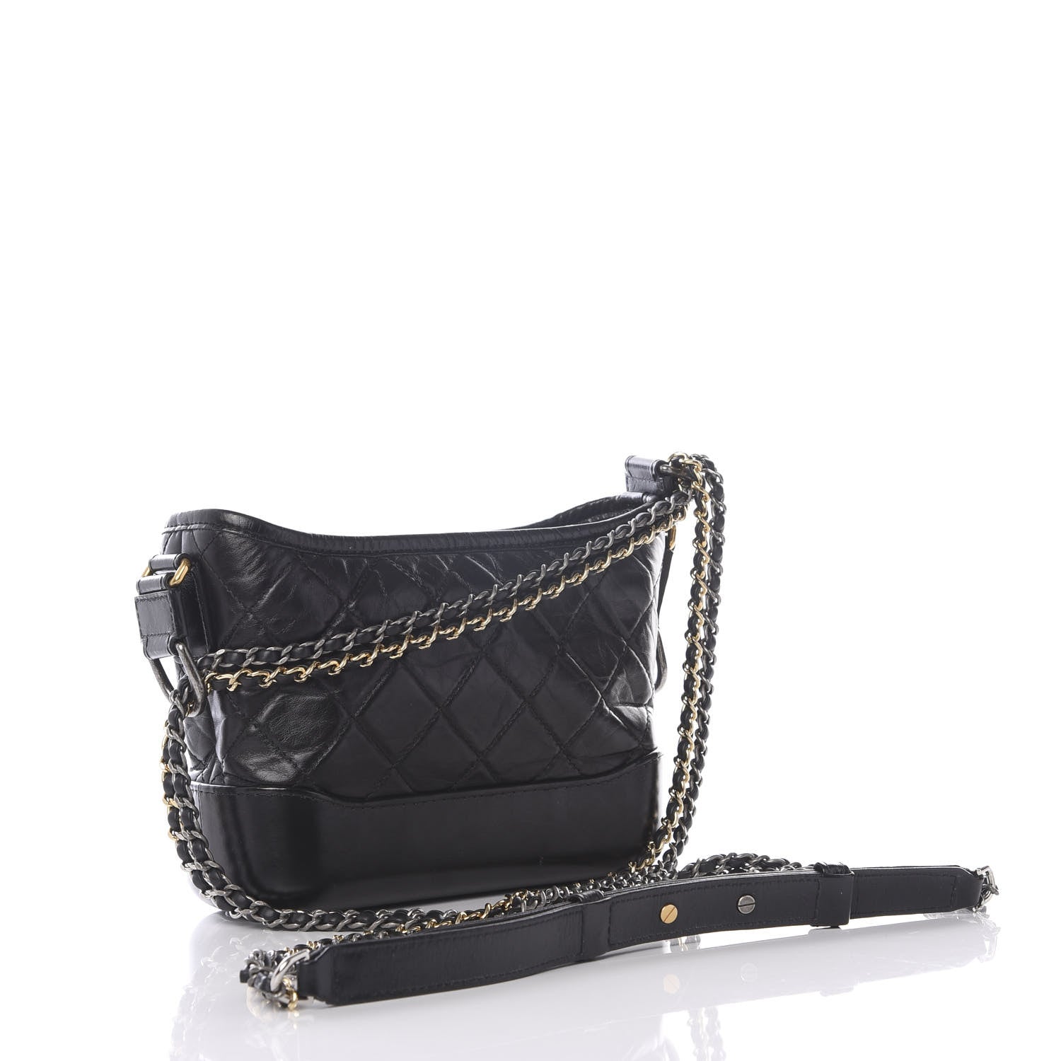 Chanel Aged Calfskin Quilted Charms Small Gabrielle Hobo Black 2 of 9