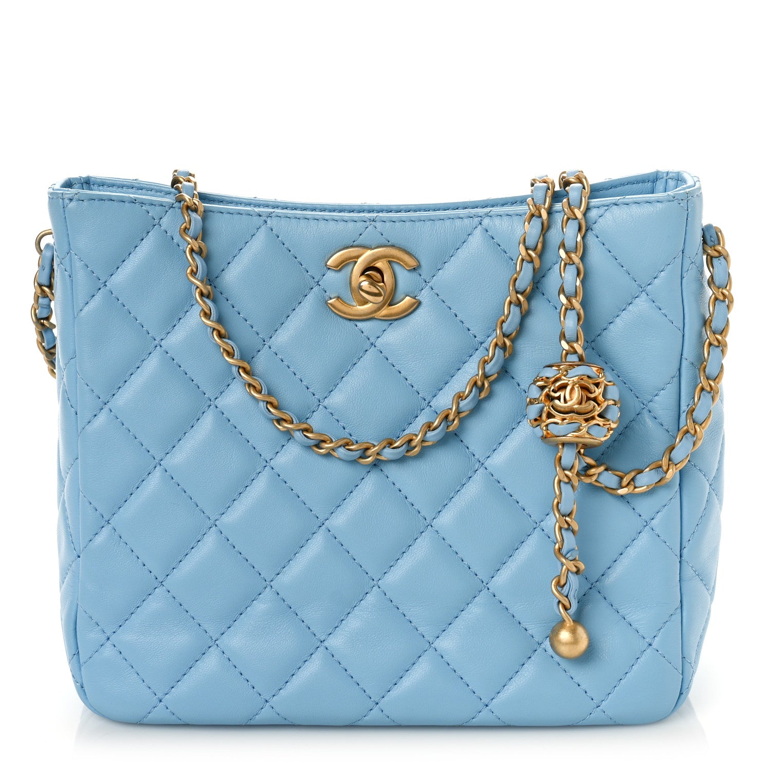 Chanel Lambskin Quilted CC Pearl Crush Small Hobo Light Blue 1 of 9