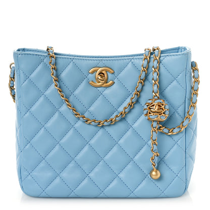 Chanel Lambskin Quilted CC Pearl Crush Small Hobo Light Blue 1 of 9