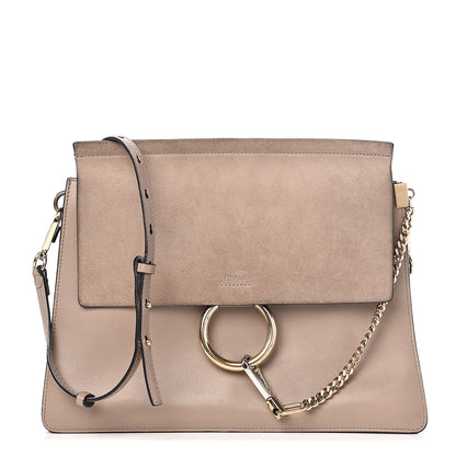 Chloe Calfskin Suede Medium Faye Shoulder Bag Motty Grey 1 of 14