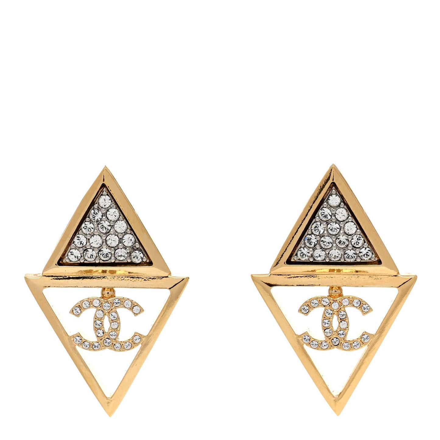Metal Crystal CC Pointed Earrings Gold