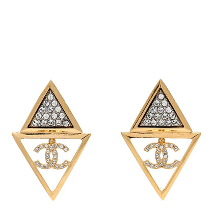 Chanel Metal Crystal CC Pointed Earrings Gold 1 of 5