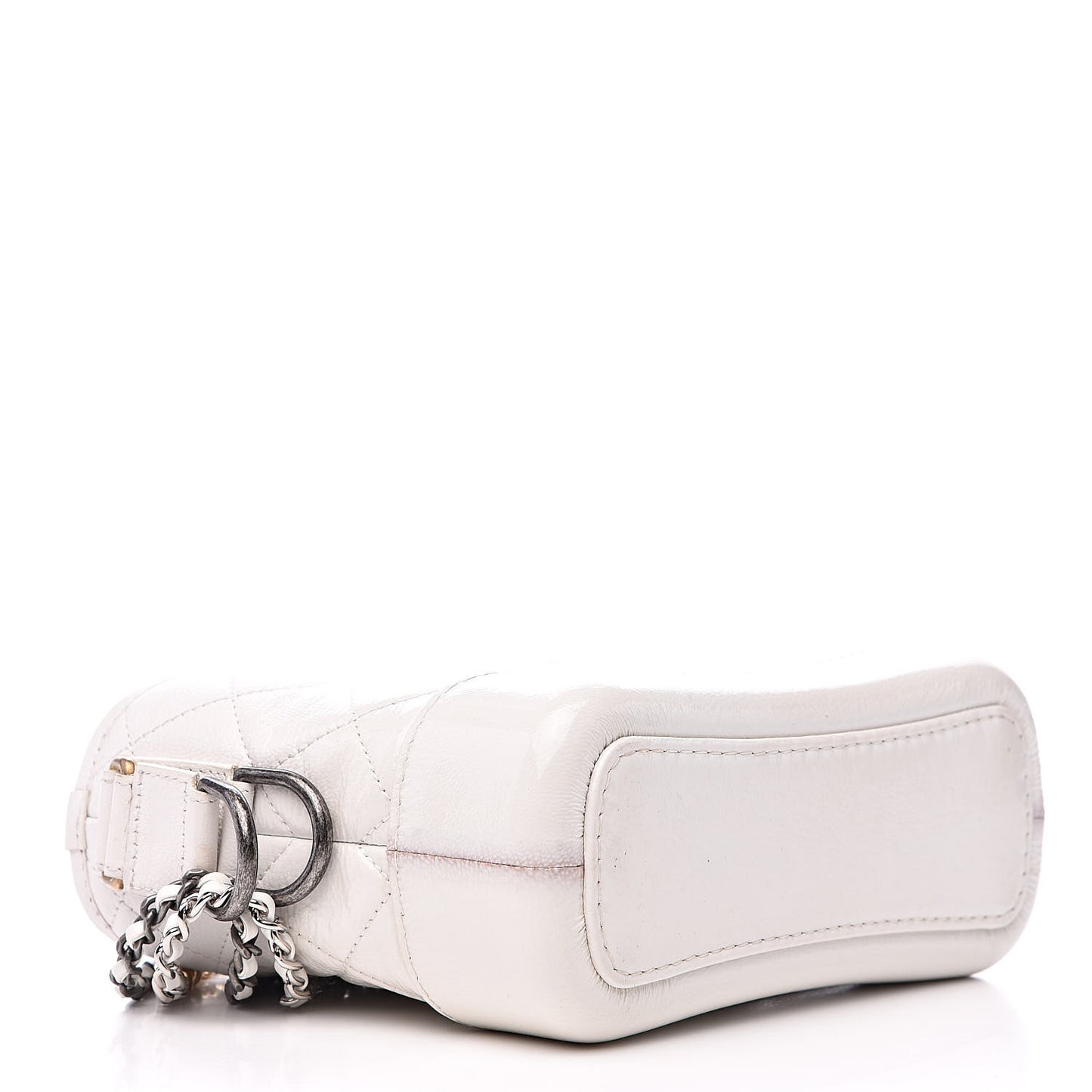 Patent Goatskin Quilted Small Gabrielle Hobo White