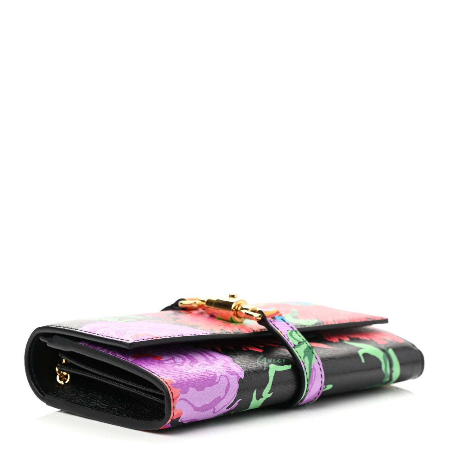 X KEN SCOTT New Shangai Calfskin Jenny Floral Print Jackie 1961 Chain Wallet Black Pink