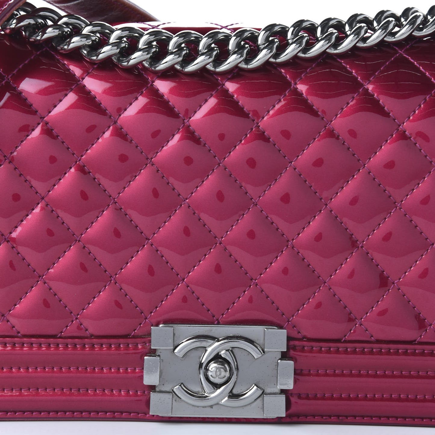Metallic Patent Calfskin Quilted Medium Boy Flap Pink